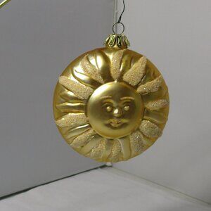 Blissful Smiling Sun Face Round Glass Christmas Holiday Ornament Double Sided
